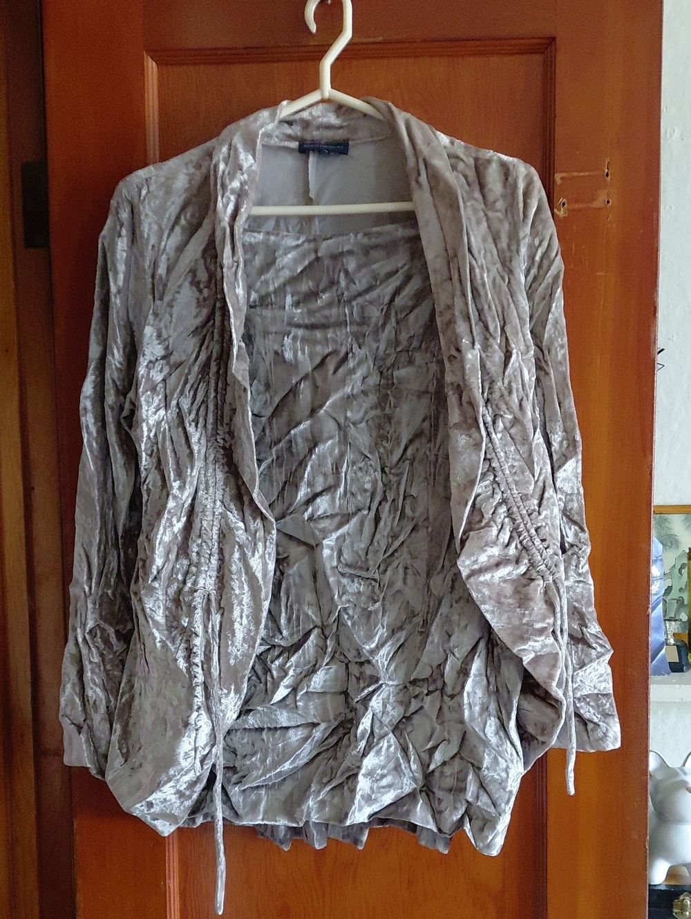 Adolfo Dominguez Crushed Velvet Open-Front Jacket in Silver